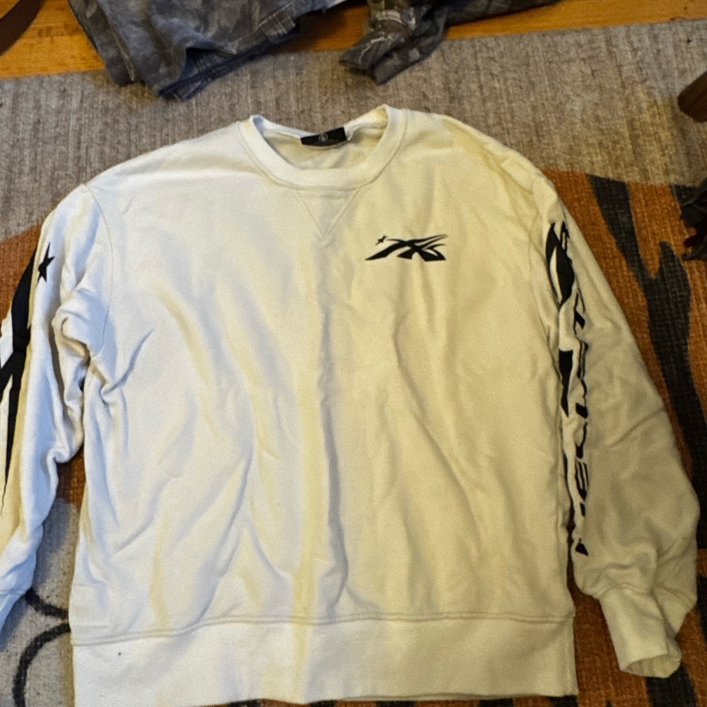 White Crewneck Sweatshirt with Black Graphics